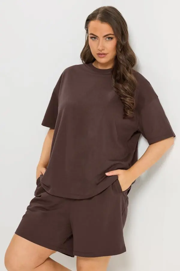Yours Plus Size Chocolate Brown Sweat Tshirt And Short Set Size 34-36