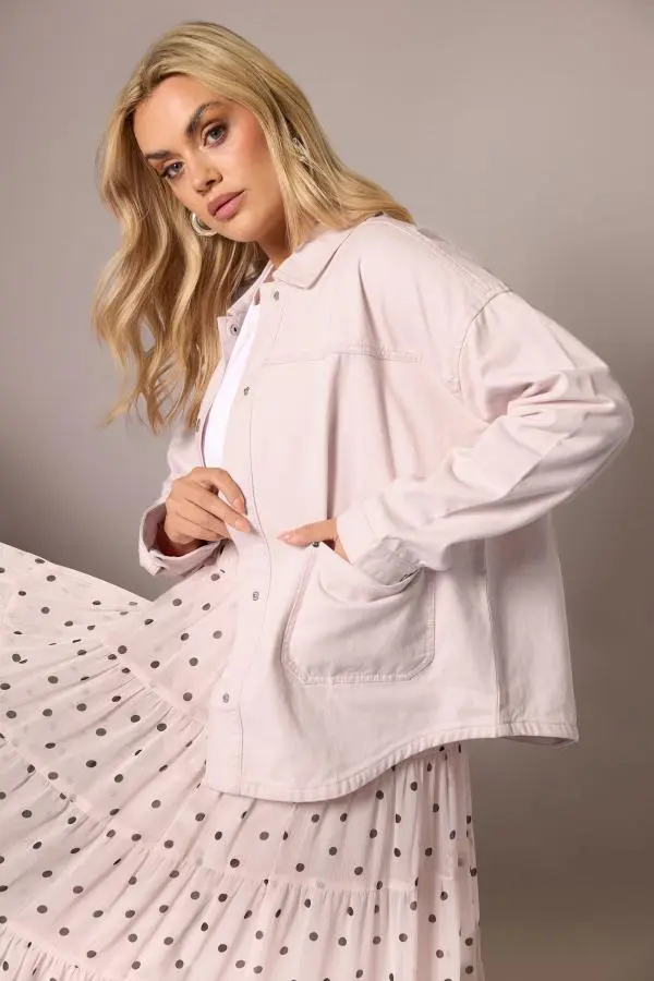 Yours Plus Size Pink Denim Shacket Size 30-32
