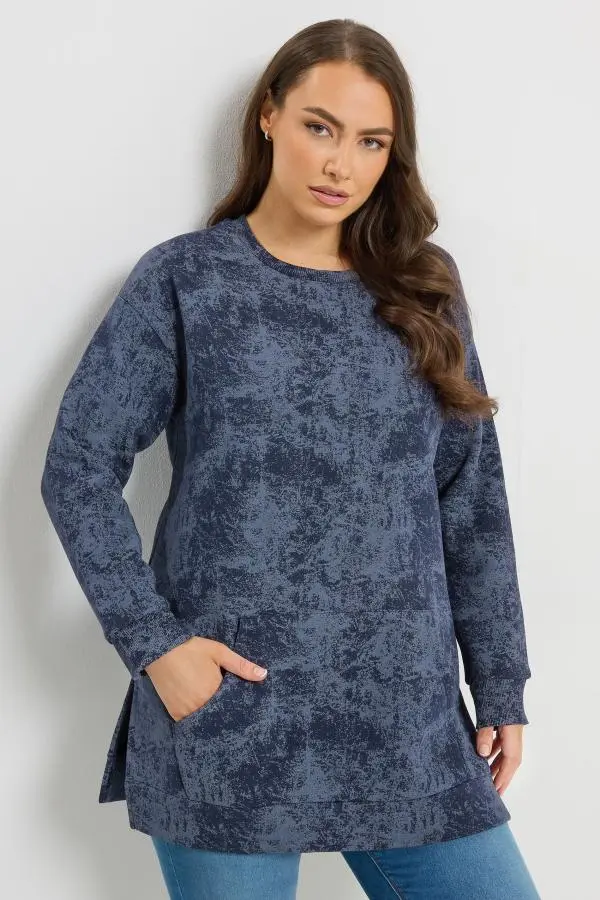 Yours Plus Size Navy Blue Abstract Pocket Sweatshirt Size 30-32