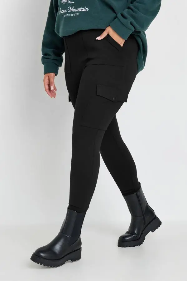Yours Plus Size Black Cargo Pocket Leggings Size 34-36