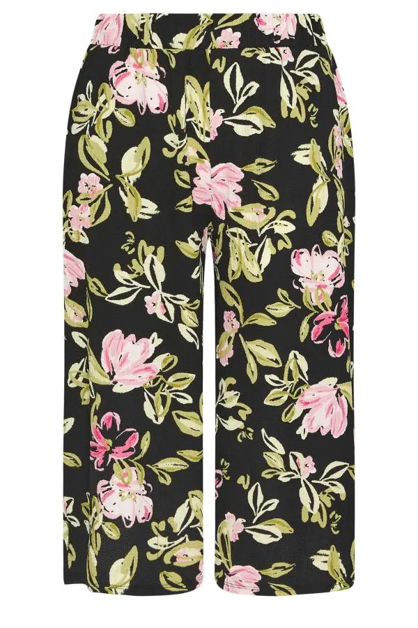 Yours Plus Size Black Floral Textured Culottes Size 34-36