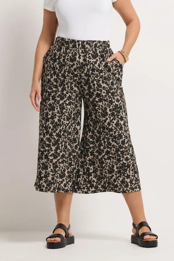 Yours Plus Size Brown Leopard Print Culottes Size 34-36