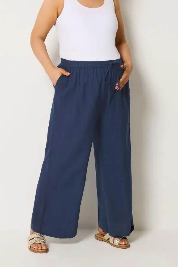 Bump It Up Maternity Plus Size Navy Blue Wide Leg Linen Trousers Size 20