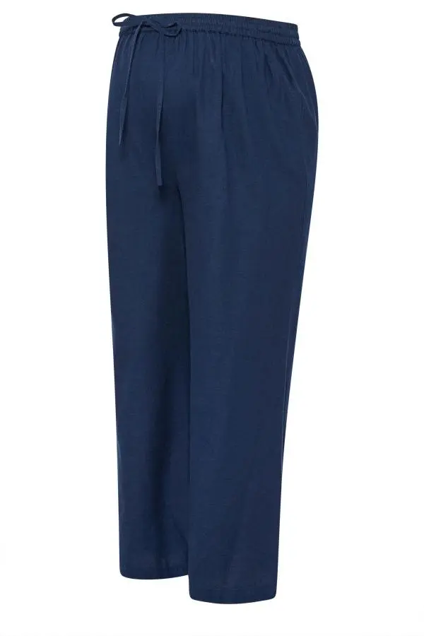 Bump It Up Maternity Plus Size Navy Blue Wide Leg Linen Trousers Size 30-32