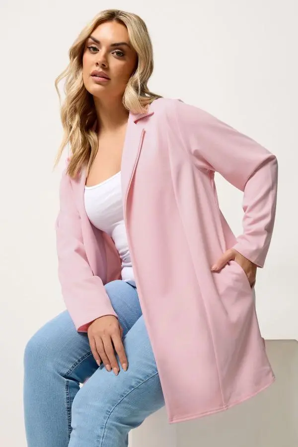 Yours Plus Size Pink Scuba Long Sleeve Blazer Size 30-32