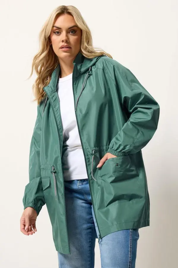 Yours Plus Size Green Drawstring Lightweight Parka Jacket Size 34-36