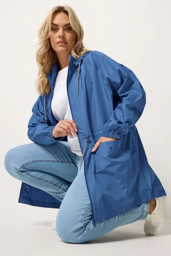 Yours Plus Size Blue Drawstring Lightweight Parka Jacket Size 38-40