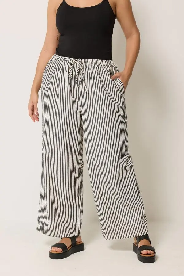 Yours Plus Size Cream & Black Stripe Trousers Size 14
