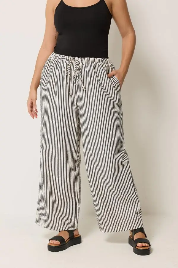 Yours Plus Size Cream & Black Stripe Trousers Size 20