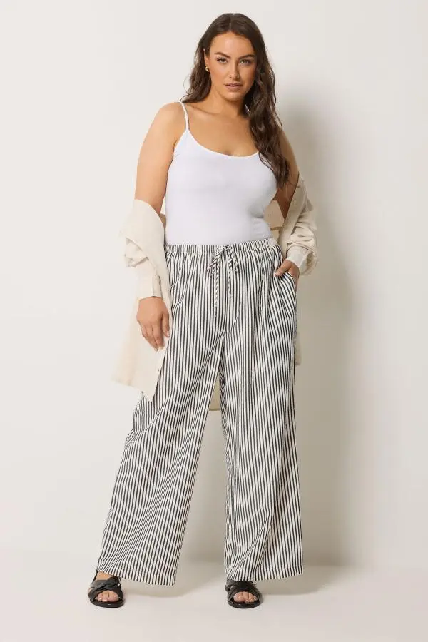 Yours Plus Size Cream & Black Stripe Trousers Size 34-36