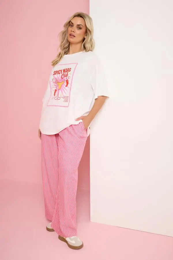 Yours Plus Size Pink Stripe Trousers Size 30-32
