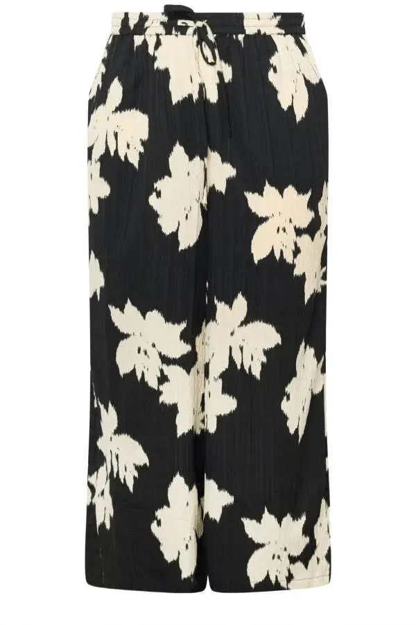 Yours Plus Size Black Floral Textured Wide Leg Trousers Size 34-36