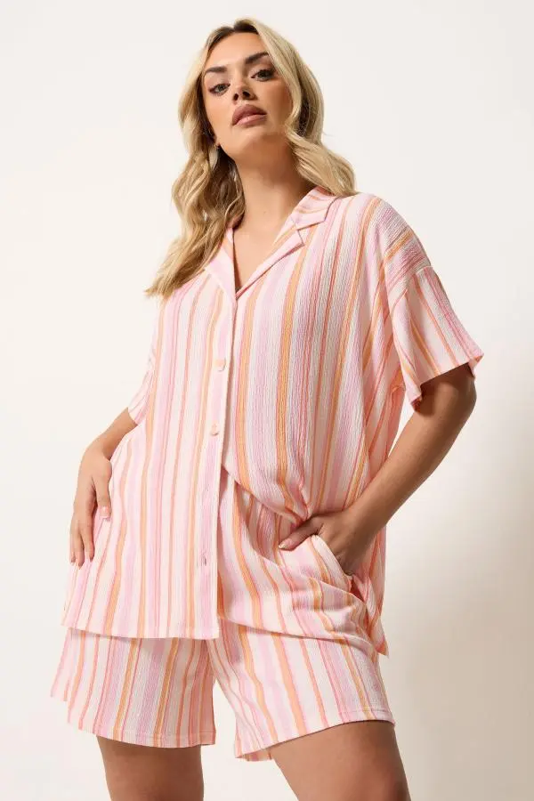 Yours Plus Size Orange Textured Stripe Shorts Size 30-32