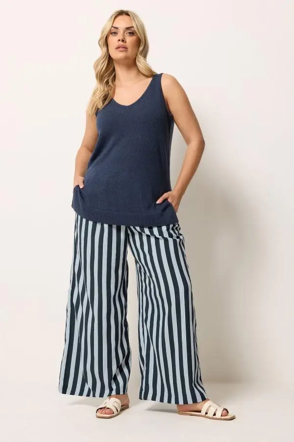 Yours Plus Size Navy Blue Stripe Trousers Size 34-36