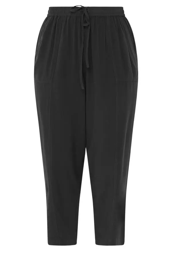 Yours Plus Size Black Chambray Barrel Trousers Size 34-36
