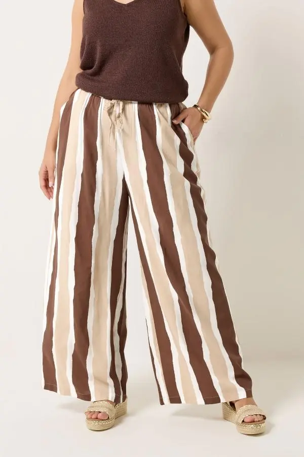 Yours Plus Size Brown Striped Wide Leg Trousers Size 26-28