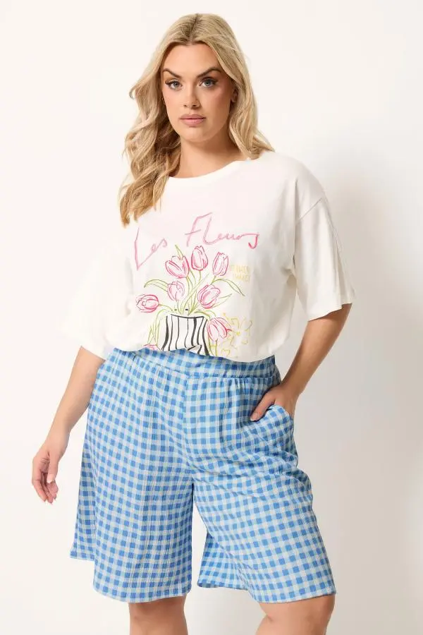 Yours Plus Size Blue Gingham Shorts Size 30-32