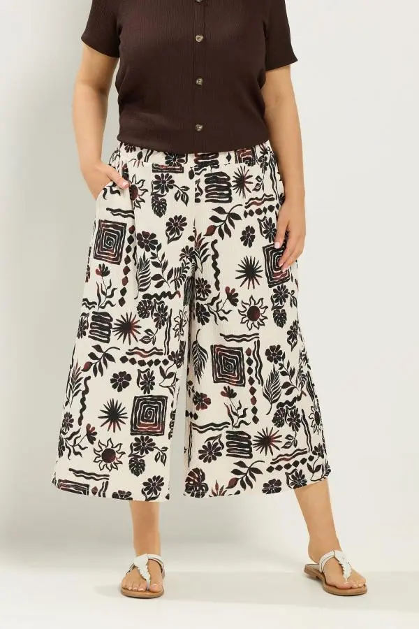 Yours Plus Size Natural Brown Sun Print Culottes Size 12