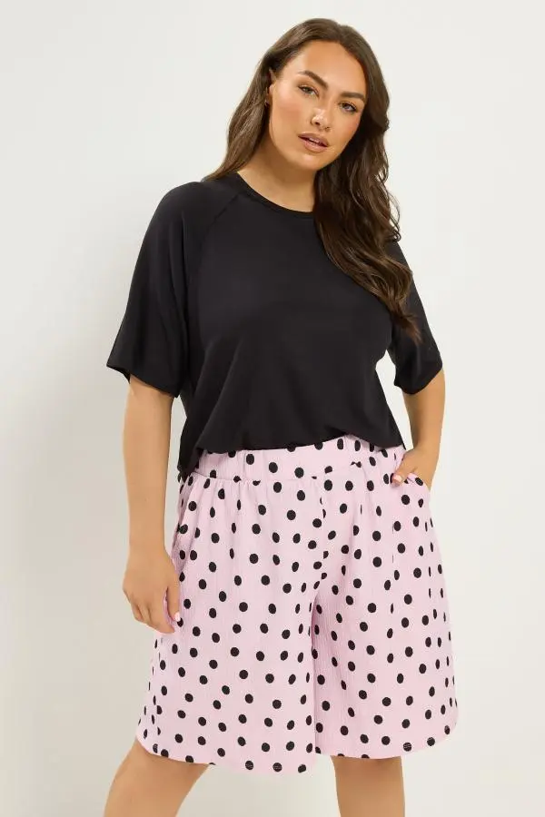 Yours Plus Size Pink Polka Dot Shorts Size 12