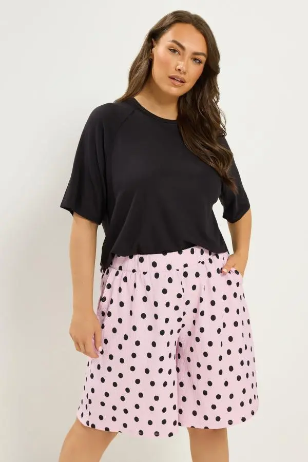 Yours Plus Size Pink Polka Dot Shorts Size 16