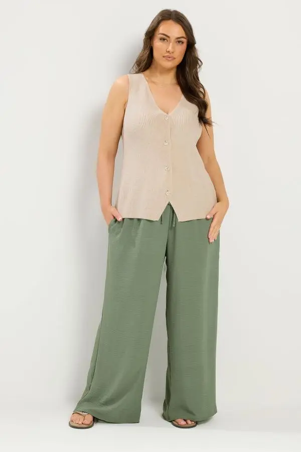 Yours Plus Size Khaki Green Wide Leg Trousers Size Regular > 12