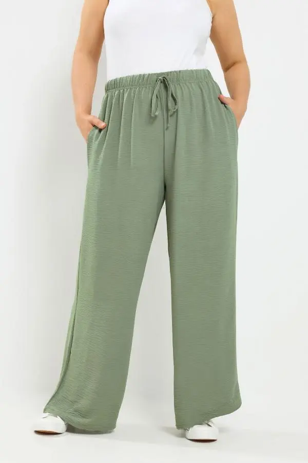 Yours Plus Size Khaki Green Wide Leg Trousers Size Short > 16
