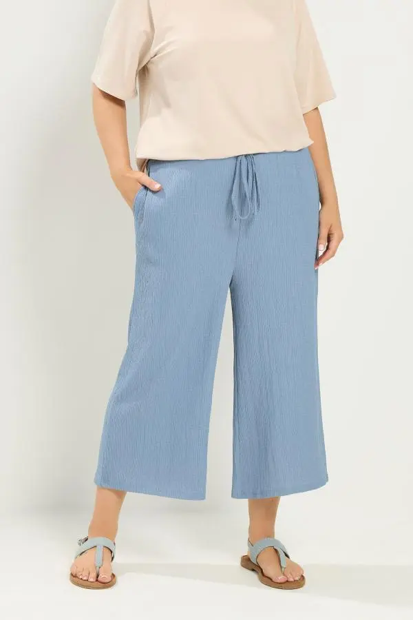 Yours Plus Size Light Blue Crinkle Culottes Size 14