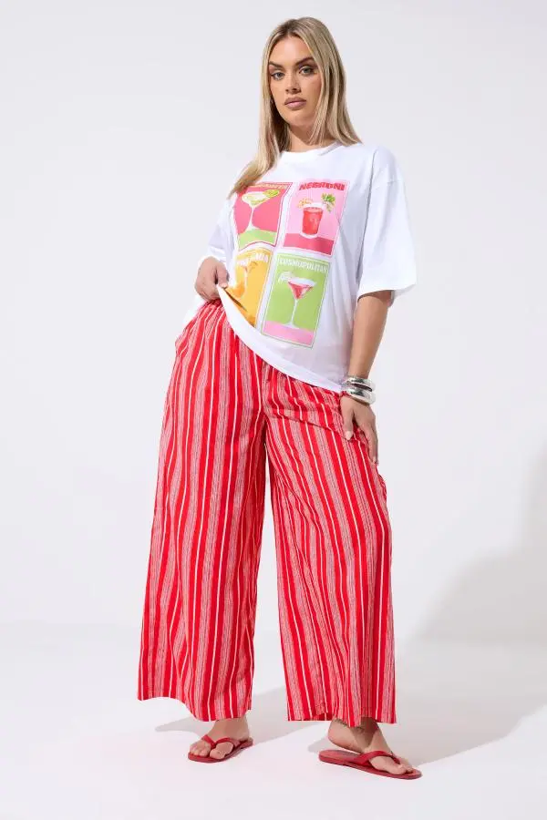 Limited Collection Plus Size Red Striped Crinkle Wide Leg Trousers Size 26-28