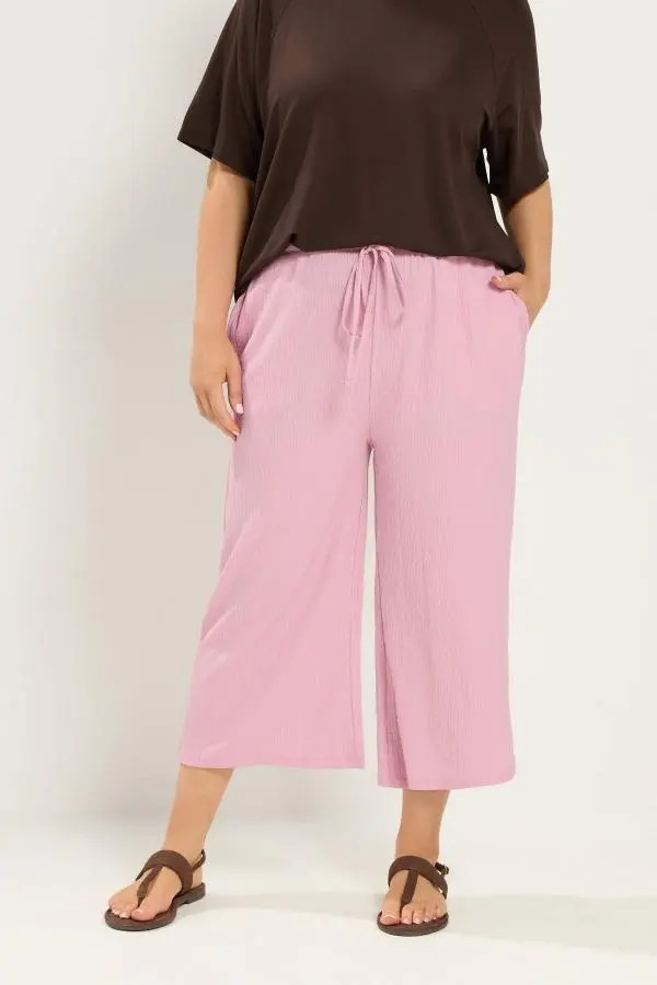 Yours Plus Size Pink Crinkle Culottes Size 12
