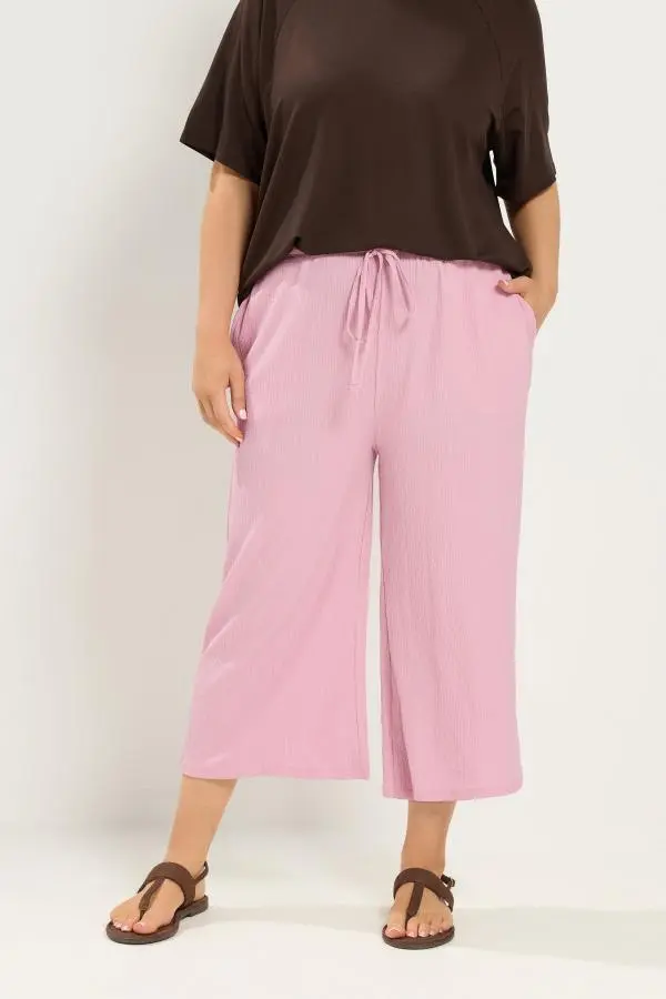 Yours Plus Size Pink Crinkle Culottes Size 16
