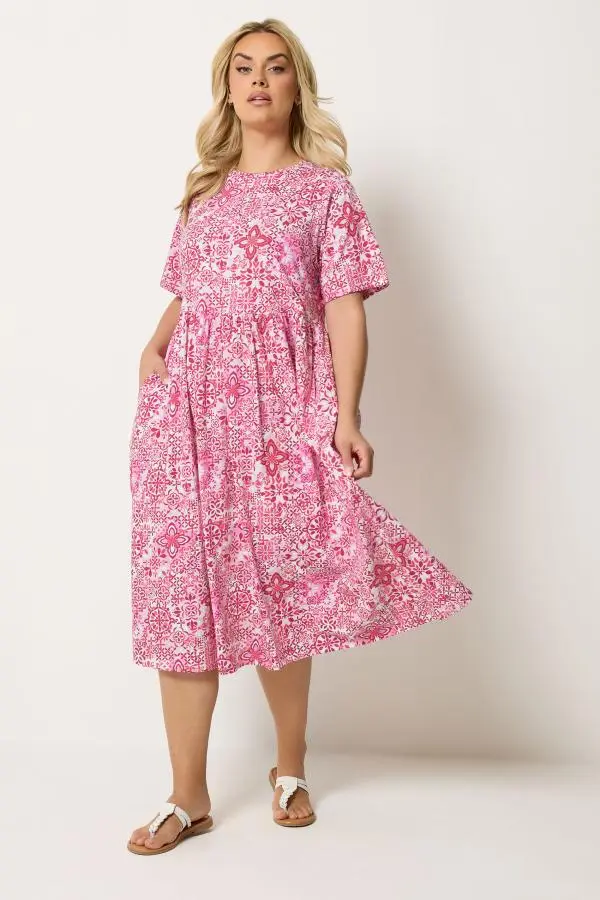 Yours Plus Size Pink Tile Throw On Smock Dress Size 16