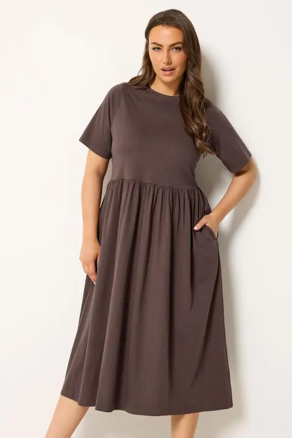 Yours Plus Size Chocolate Brown Throw On Smock Dress Size 14
