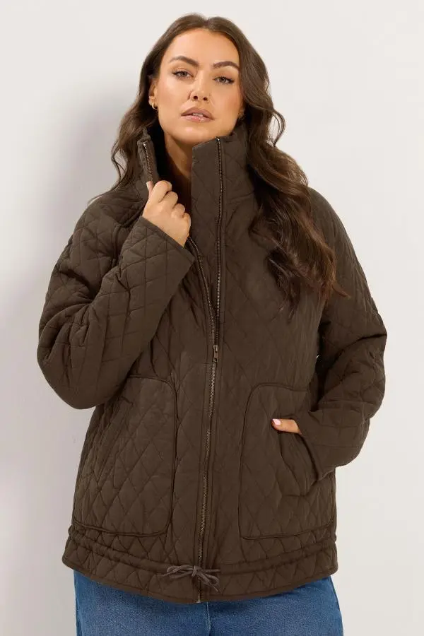 Yours Plus Size Chocolate Brown Lightweight Quilted Jacket Size 26-28