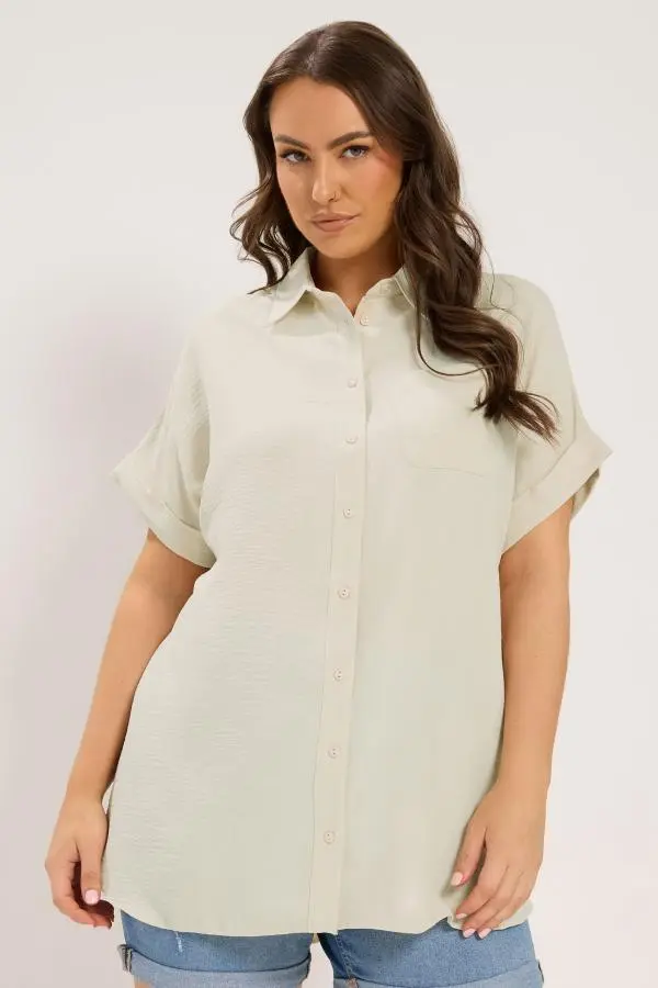 Yours Plus Size Natural Brown Grown On Sleeve Shirt Size 12