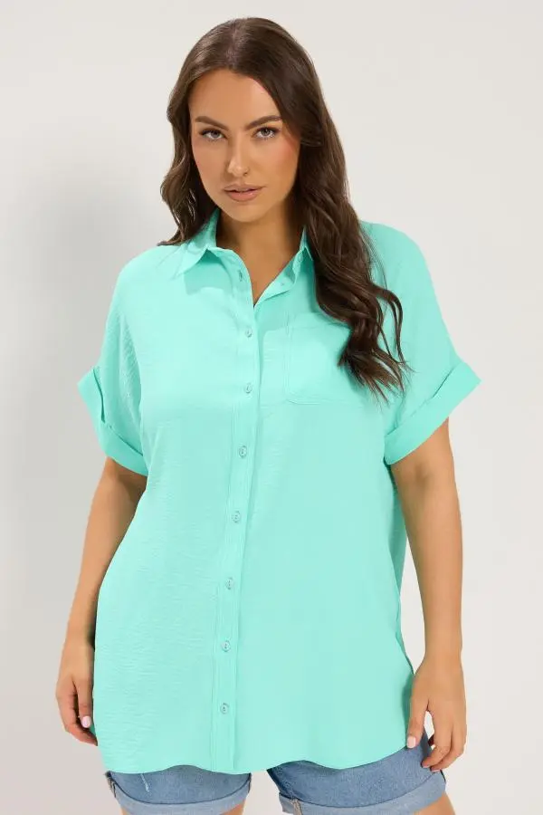 Yours Plus Size Blue Grown On Sleeve Shirt Size 12