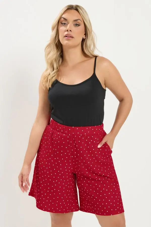 Yours Plus Size Red Polka Dot Crinkle Shorts Size 14