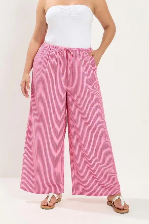 Yours Plus Size Pink Striped Wide Leg Trousers Size 12