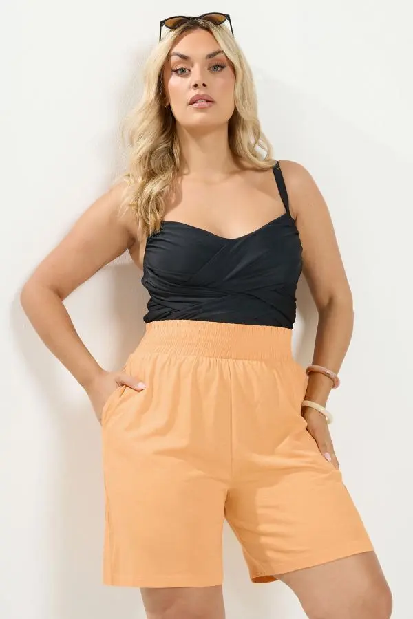 Yours Plus Size Orange Shirred Waist Shorts Size 22-24