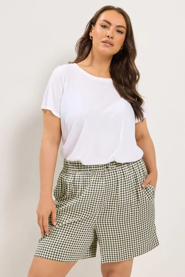 Yours Plus Size Brown Gingham Shorts Size 14