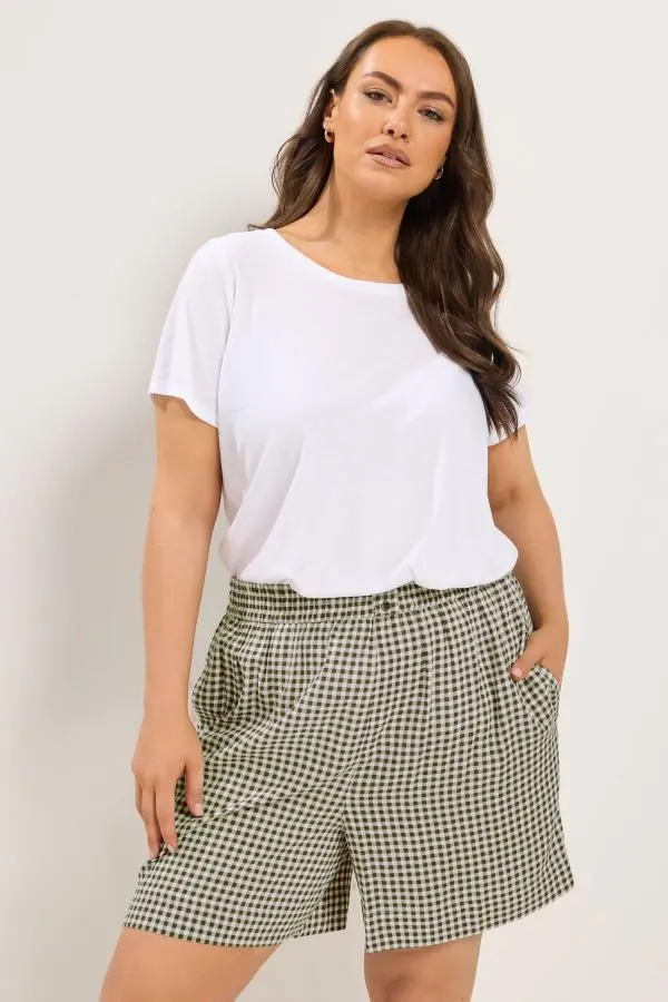 Yours Plus Size Brown Gingham Shorts Size 16
