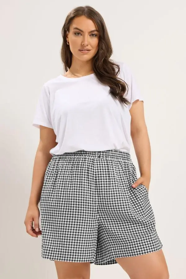 Yours Plus Size Black Gingham Shorts Size 14
