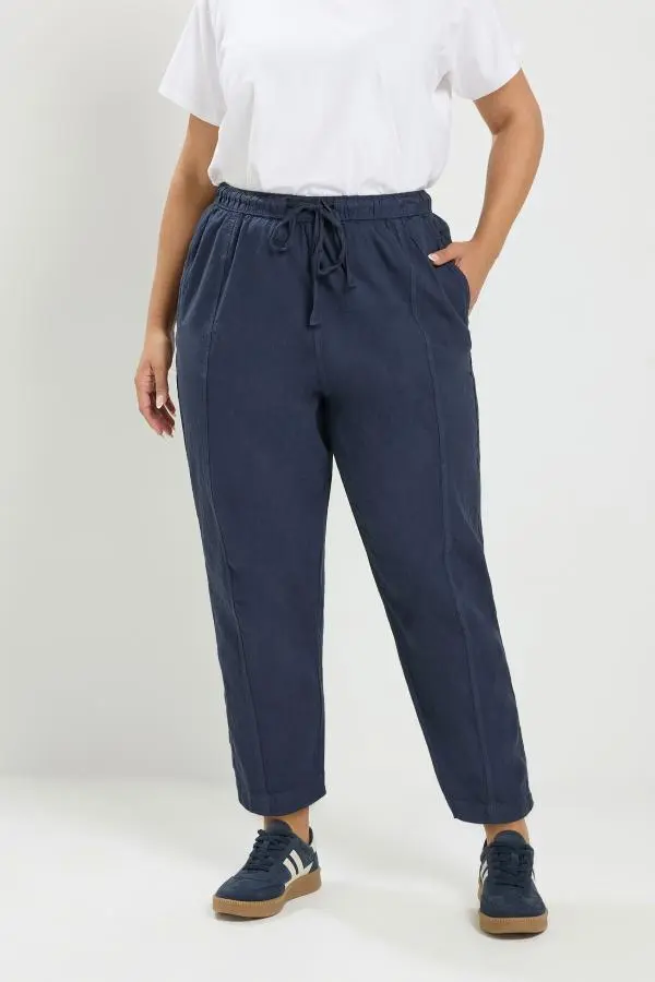 Yours Plus Size Navy Blue Cool Cotton Barrel Trousers Size 18