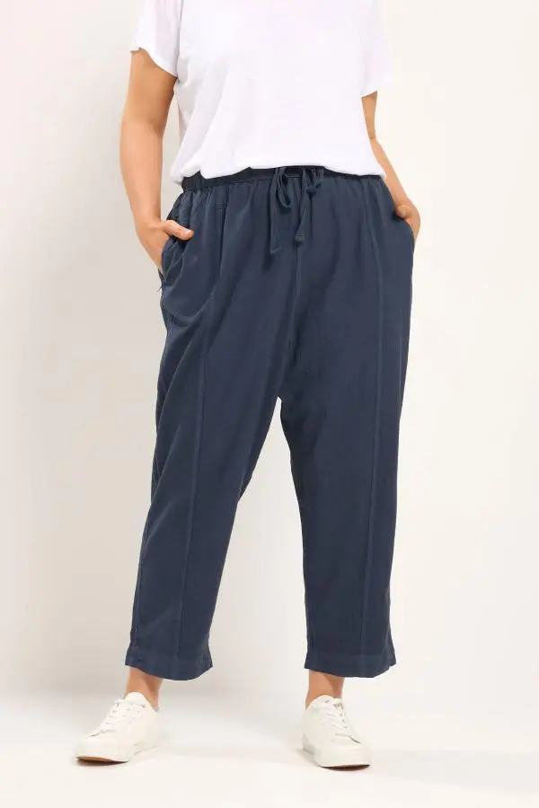 Yours Plus Size Navy Blue Cool Cotton Barrel Trousers Size 26-28