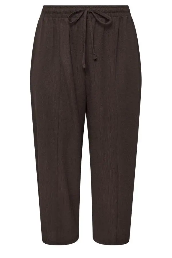 Yours Plus Size Chocolate Brown Crinkle Barrel Trousers Size 30-32