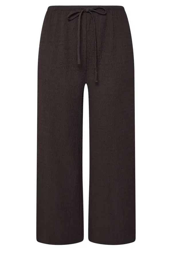 Yours Plus Size Chocolate Brown Wide Leg Crinkle Trousers Size 34-36