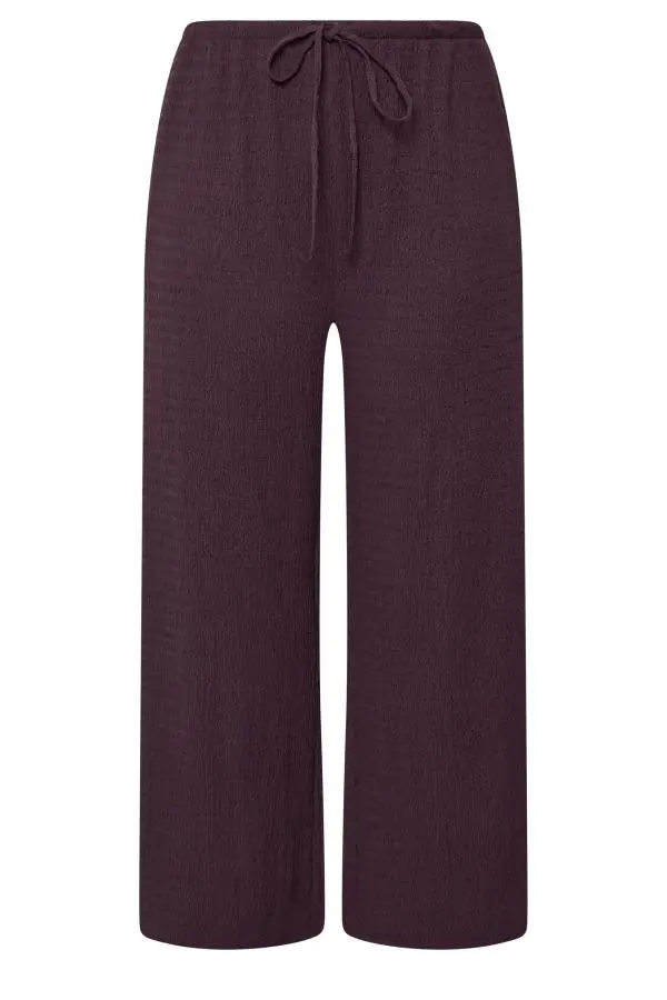 Yours Plus Size Purple Wide Leg Crinkle Trousers Size 16