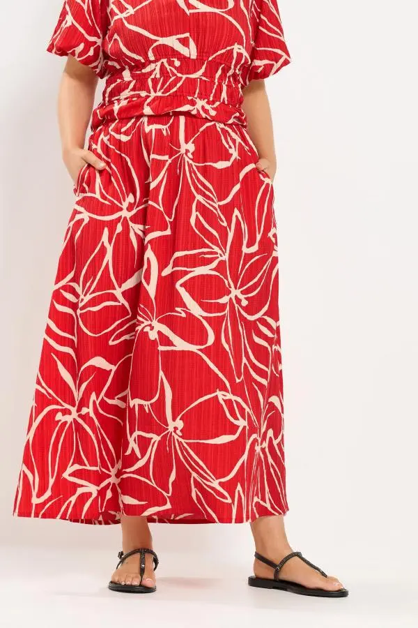 Yours Plus Size Red Floral Print Skirt Size 18