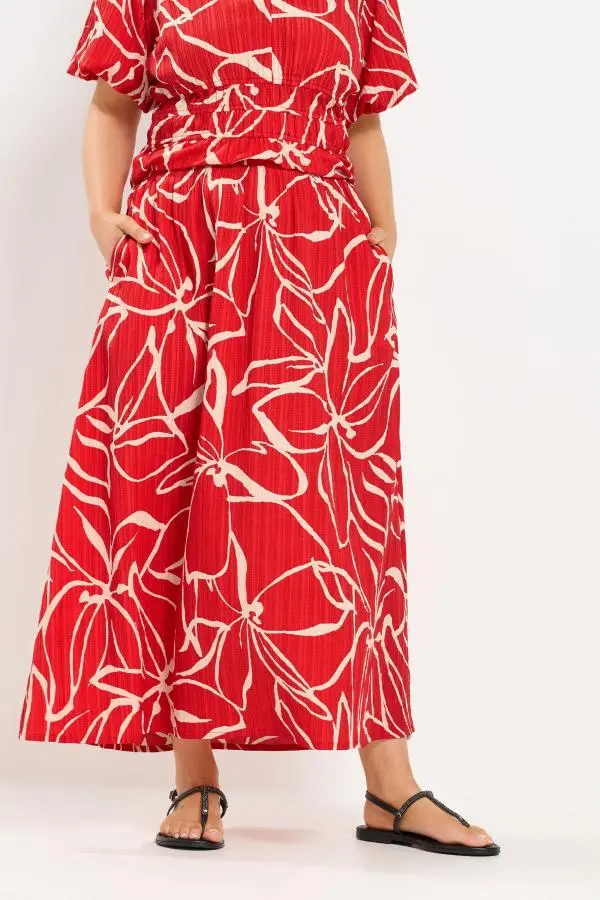 Yours Plus Size Red Floral Print Skirt Size 26-28