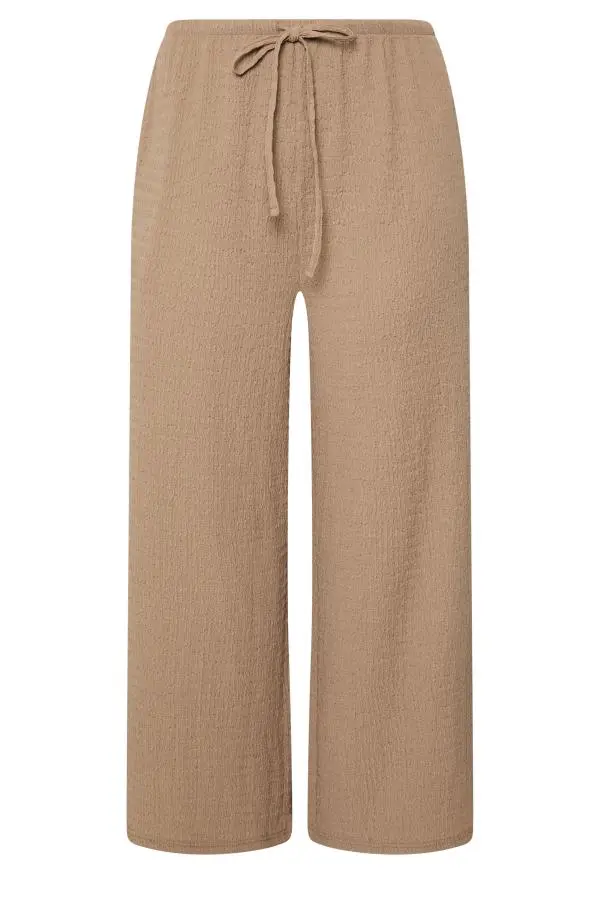 Yours Plus Size Natural Brown Wide Leg Crinkle Trousers Size 22-24