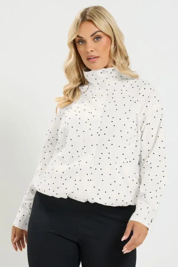 Yours Plus Size White Polka Dot Funnel Neck Bomber Jacket Size 18